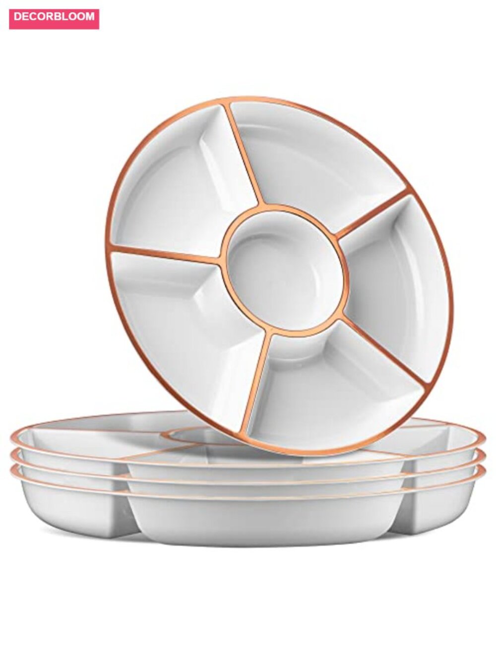 6 Sectional Round Plastic Serving Tray Platter Reusable for Snacks Appetizers